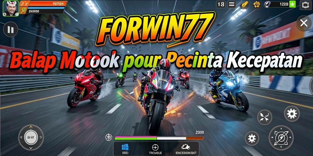 Screenshot FORWIN77 menampilkan aksi balap motor yang cepat dan mendebarkan.