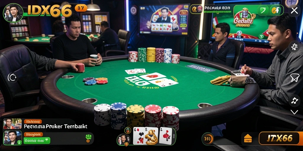 Screenshot gameplay IDX66 menampilkan aksi seru permainan Poker.