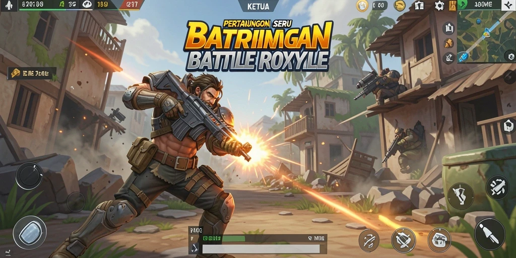 Tangkapan layar KETUA menampilkan aksi mendebarkan dalam game Battle Royale.