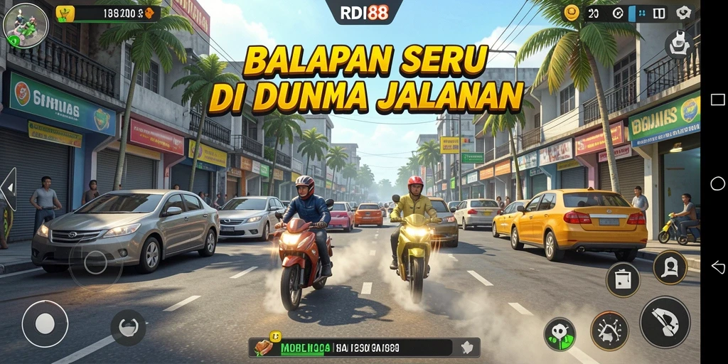 Screenshot gameplay RDI88 yang menunjukkan aksi balapan mendebarkan.