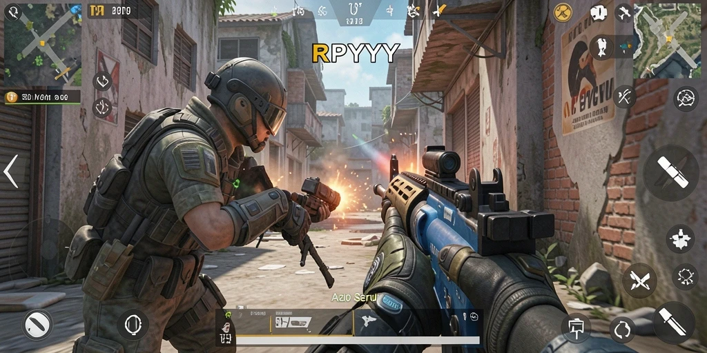 Screenshot gameplay RPYYY dengan aksi tembak-menembak seru.