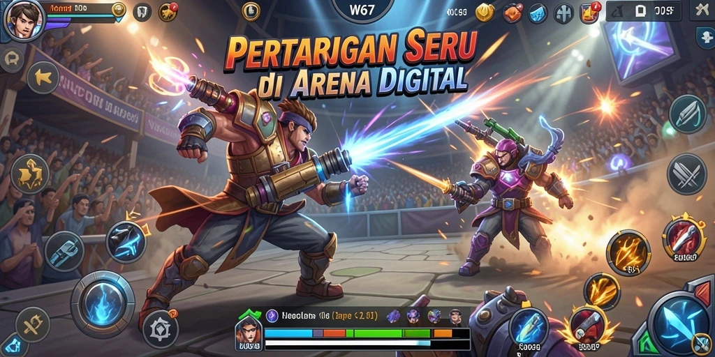 Tampilan gameplay seru dari W67 dengan aksi pertarungan tak terduga.