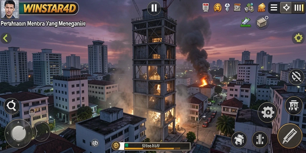 Screenshot gameplay WINSTAR4D menampilkan aksi menara pertahanan yang mendebarkan.